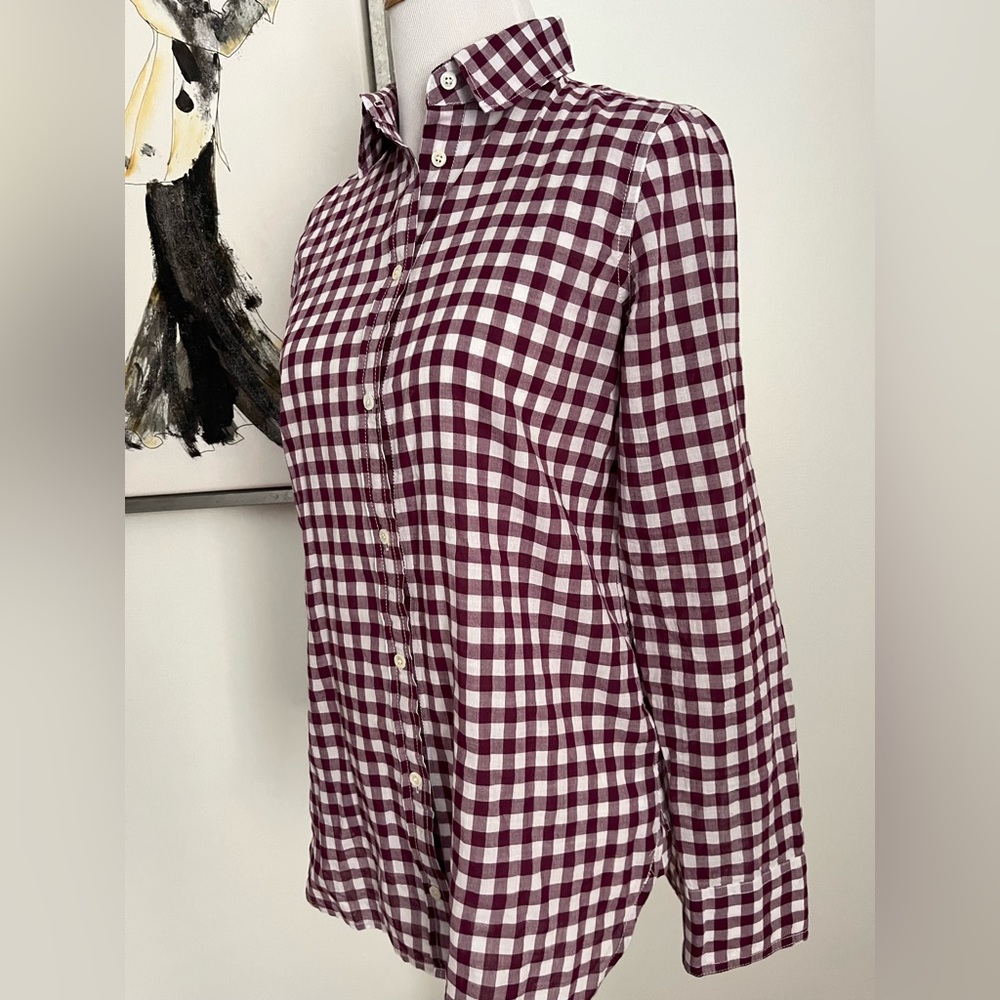 J. Crew Classic-Fit Boy Shirt in Crinkle Gingham Bright Eggplant Size 00